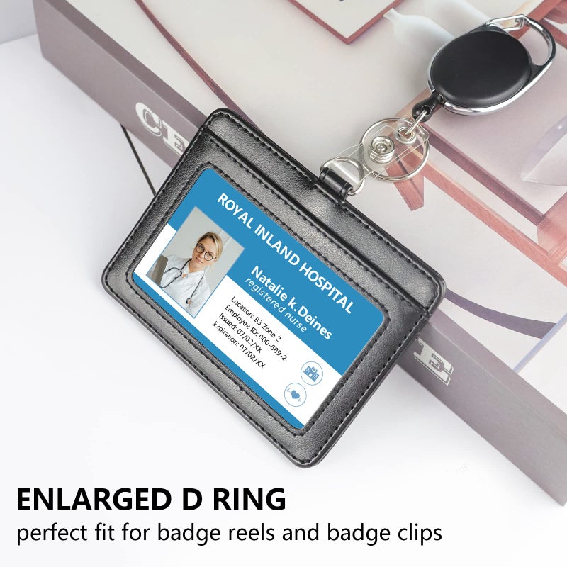 Teskyer Badge Holder with Lanyard, Leather ID Name Badge Card Holder with Lanyard for ID Badges, Horizontal Black - Image 5